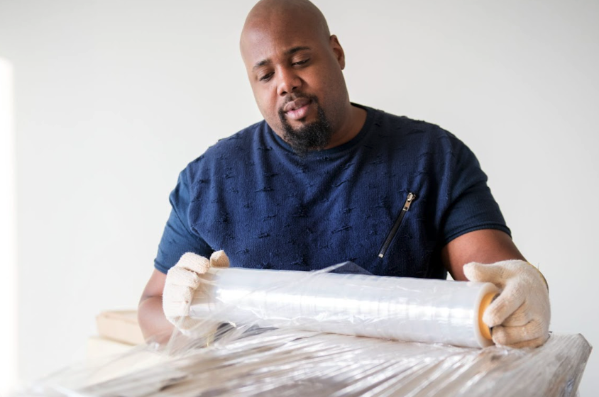  Protecting embroidered goods during transit with cast stretch film and water soluble embroidery film